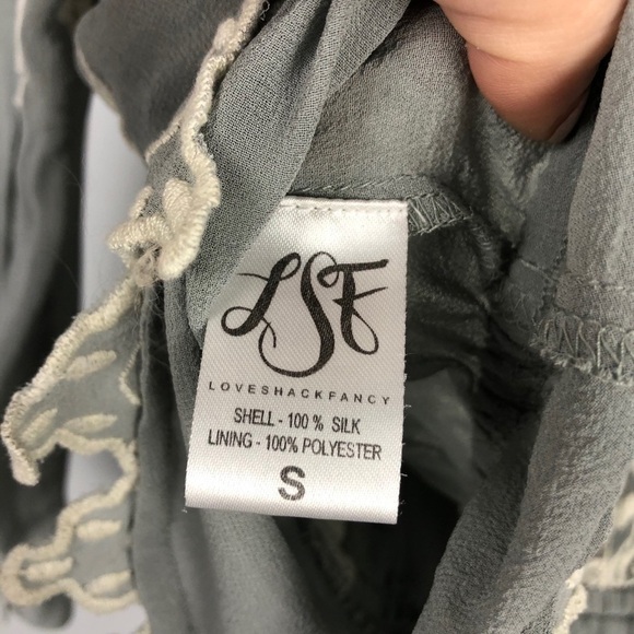 LoveShackFancy Embroidered Silk Georgette Long Sleeve Prairie Top Green Casual - Picture 9 of 11